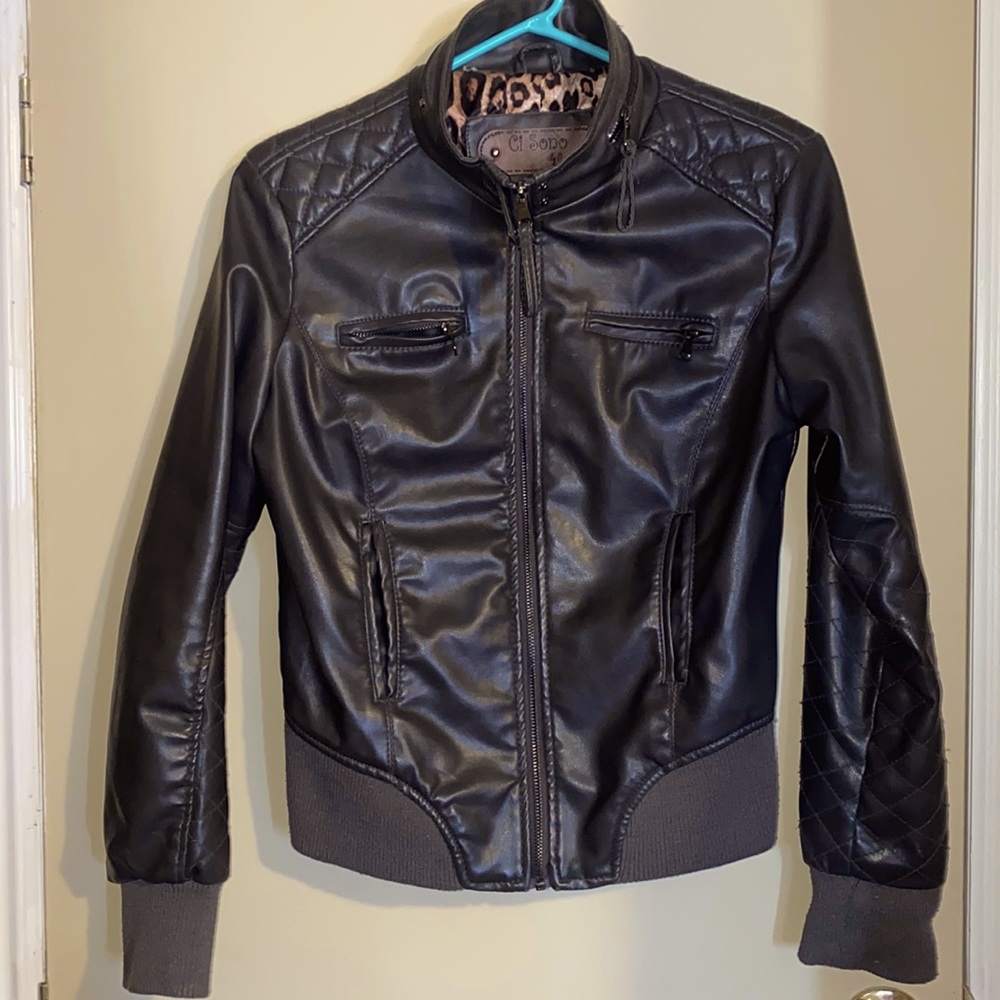 Ci Sono - size Large - Dark Grey - Faux Leather Jacket